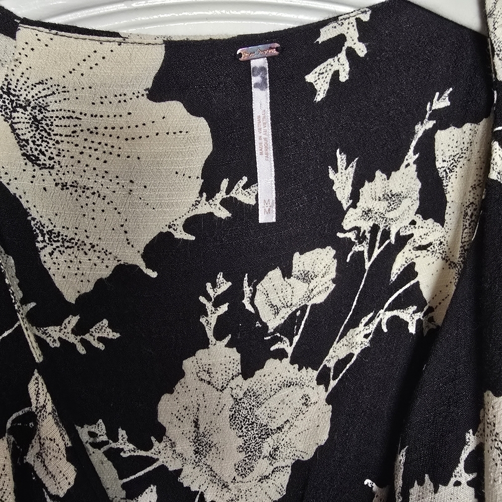 Free People Ruffle Wrap Dress in Black and Cream Floral - Picture 4 of 4